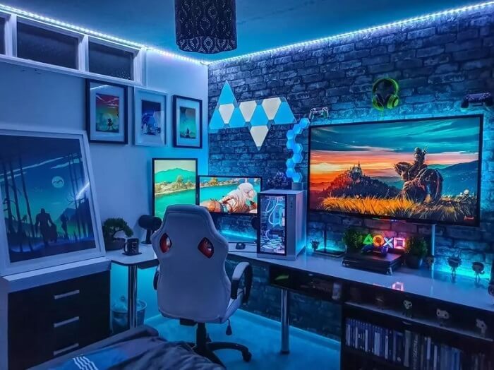 dormitorio gamer tonos azulados