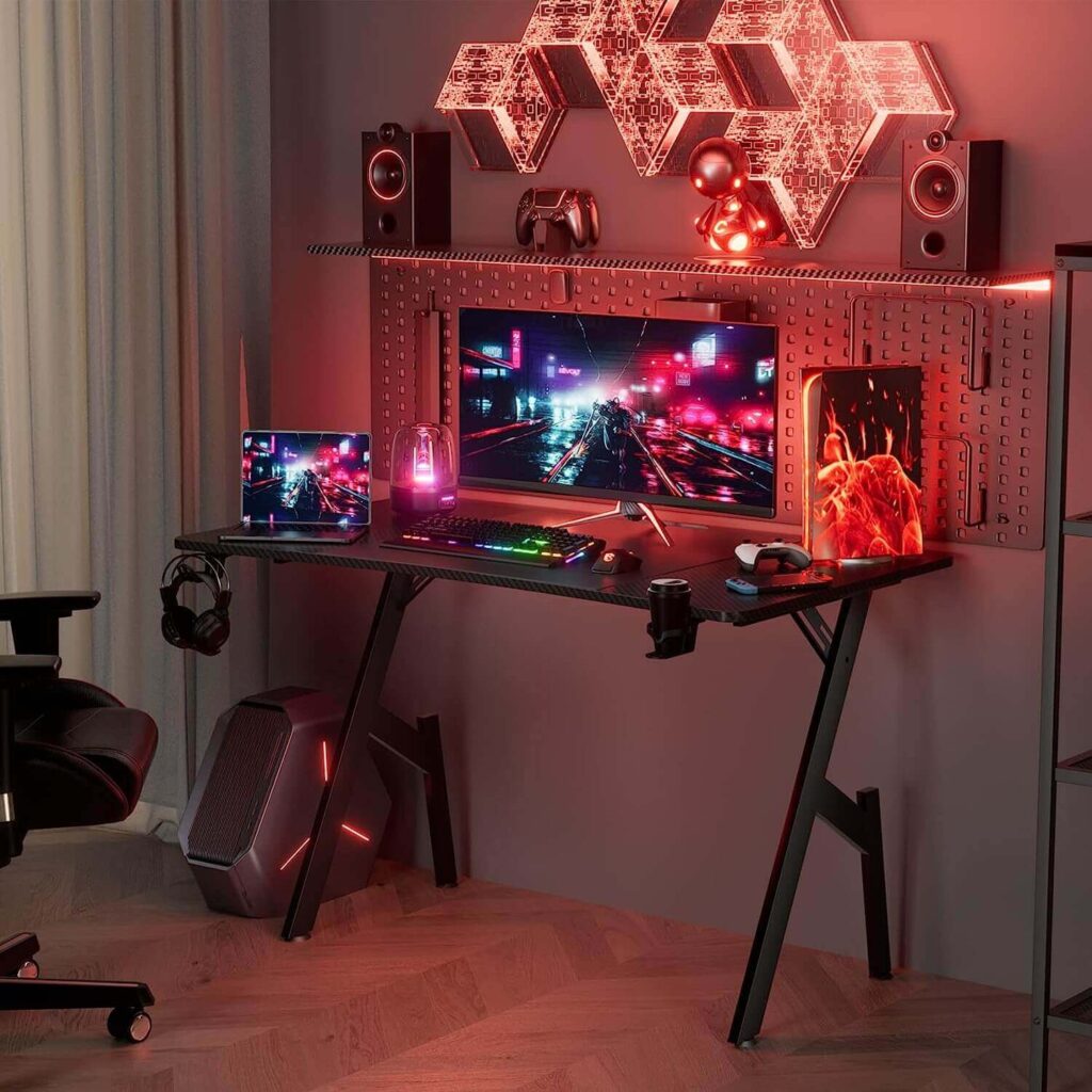 habitación gamer en colores rojos sencilla