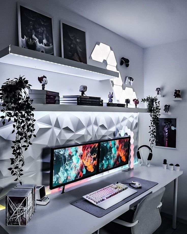 habitación gamer blanca con negros y grises, una combinación perfecta.