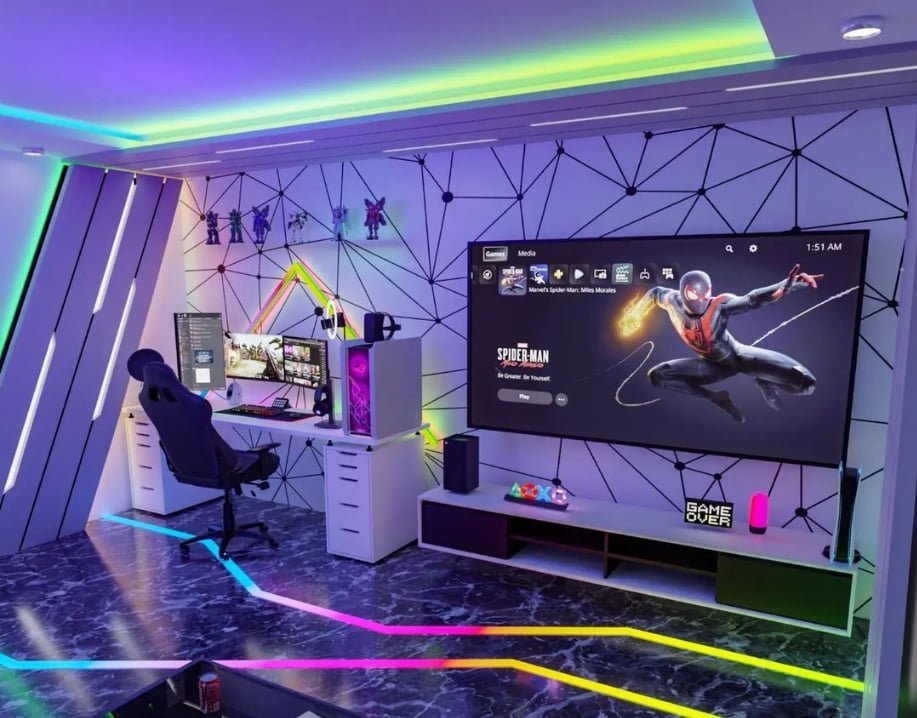 decoración de habitación gaming con estilo, sala gaming