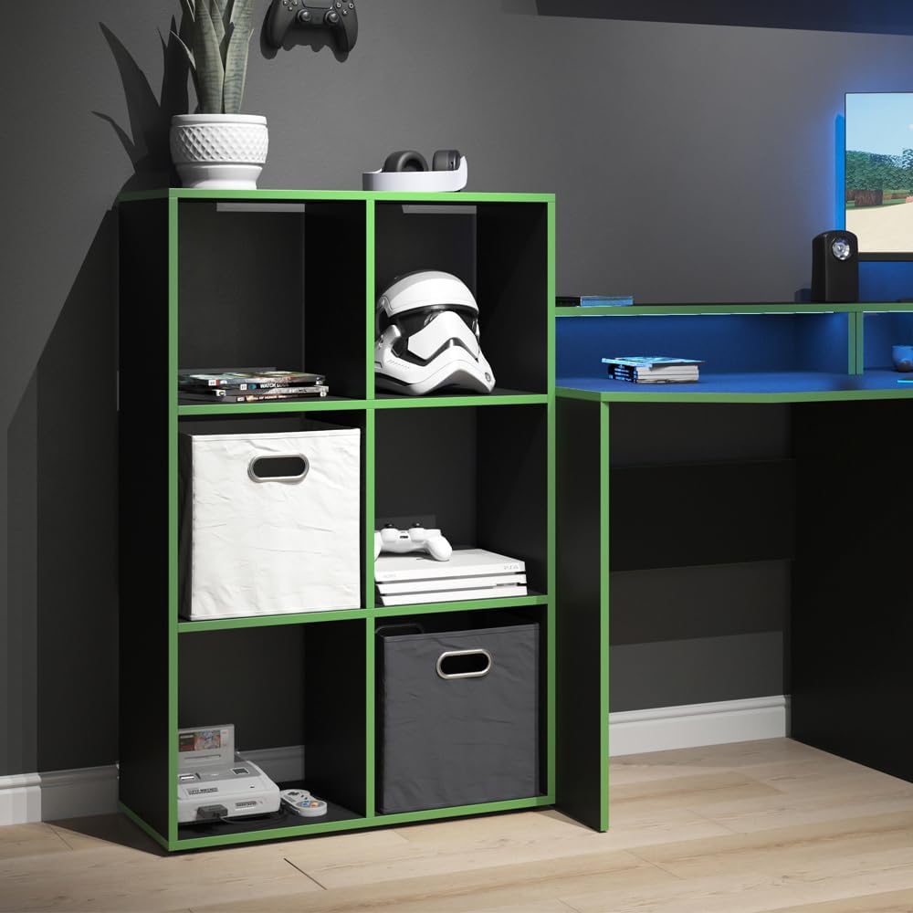 estanteria gamer con toques en verde